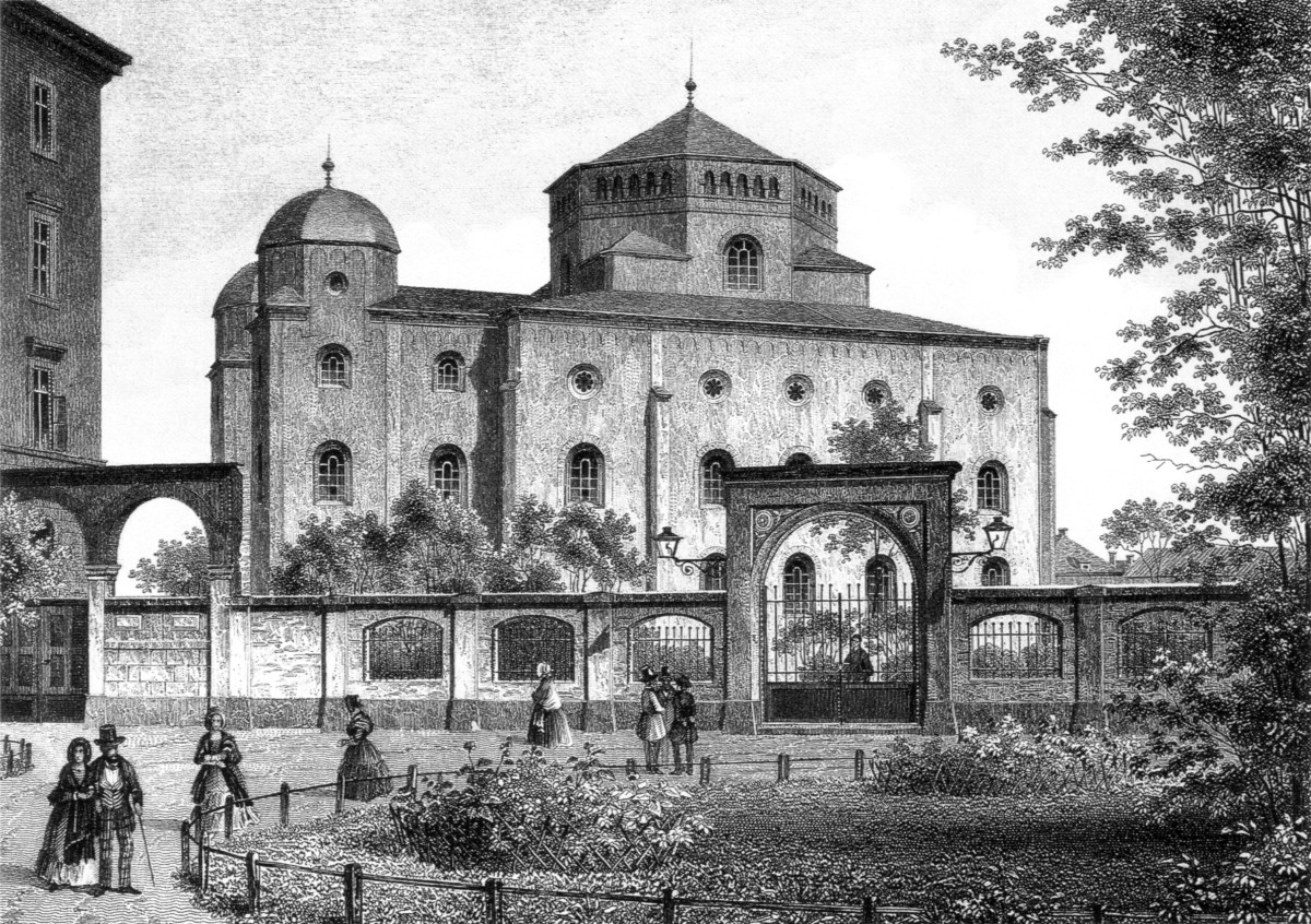 Semper-Synagoge Dresden, Lithographie von L. Thümling um 1860